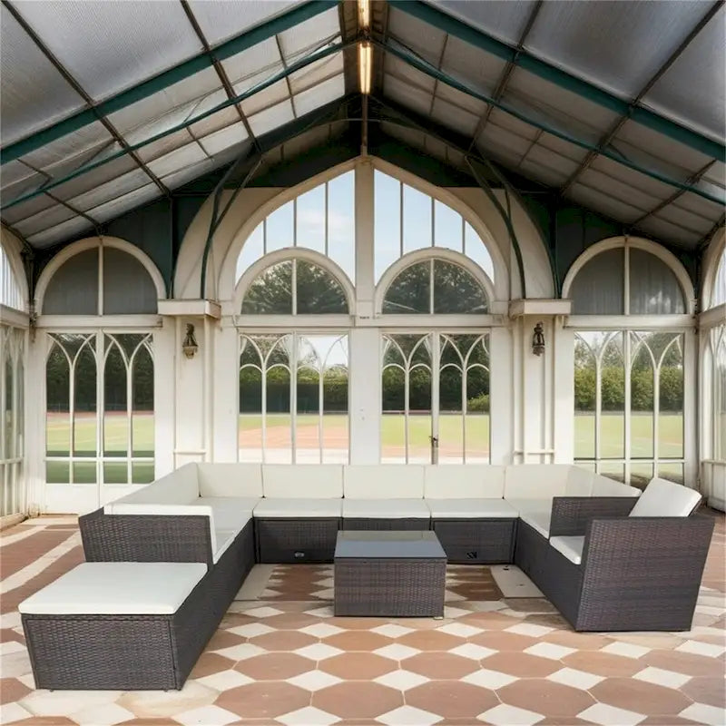 11 Piece Patio Wicker 10 Seater Patio Sectional Set with Storage