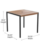 35  Square Faux Teak Patio Table, 4 Chairs and 9FT Patio Umbrella with Base