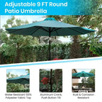 35  Square Faux Teak Patio Table, 4 Chairs and 9FT Patio Umbrella with Base