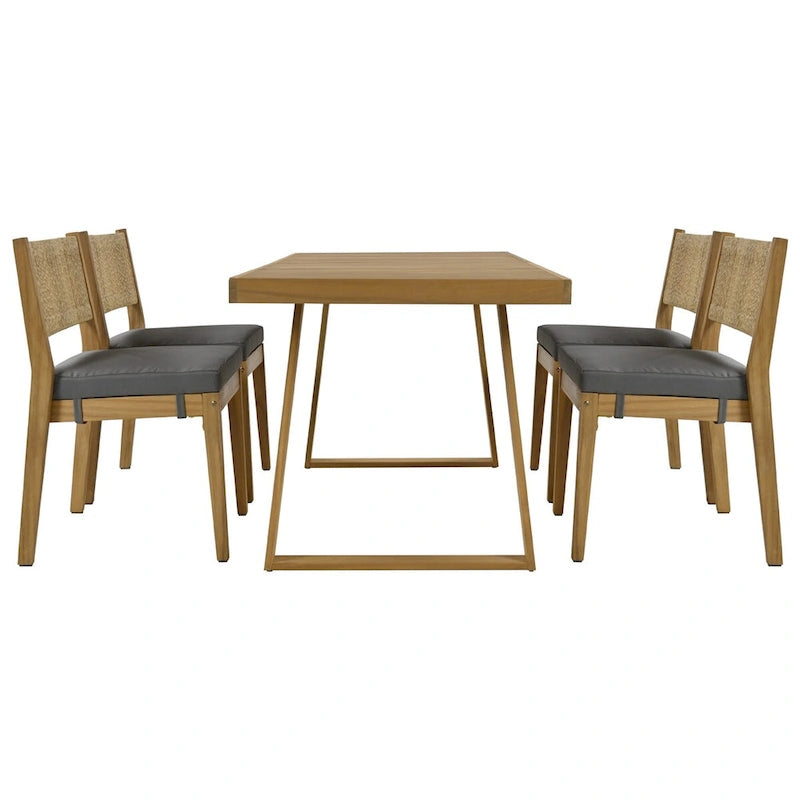 5-Piece Outdoor Acacia Wood Dining Table and Chair Set, Thick Cushions