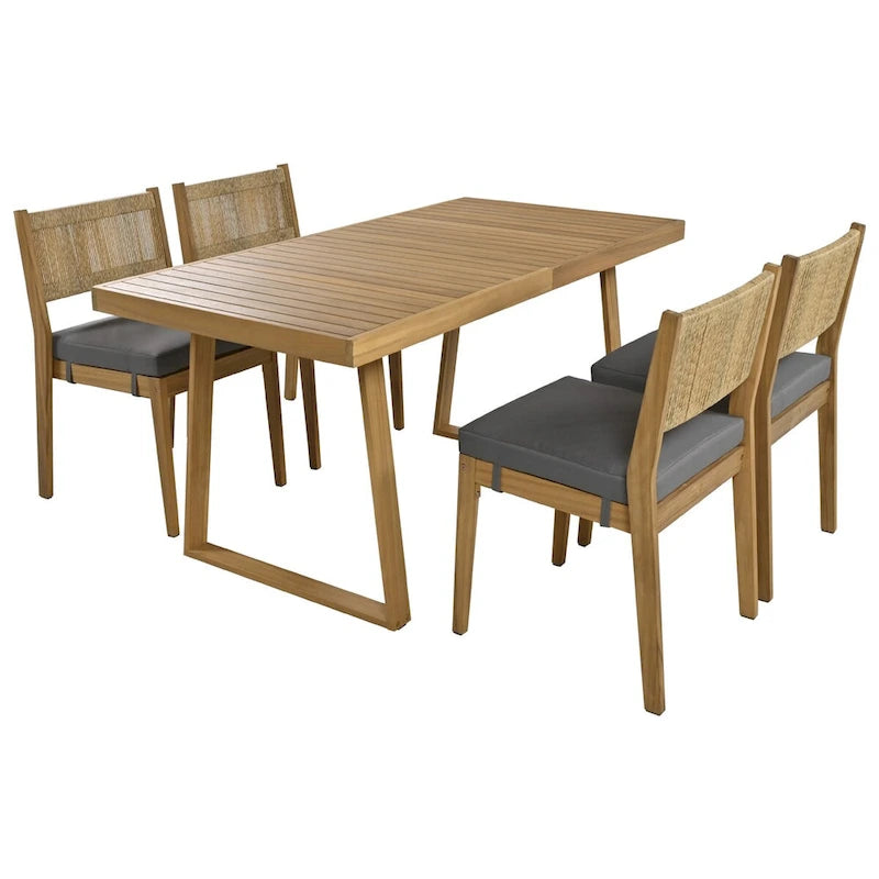 5-Piece Outdoor Acacia Wood Dining Table and Chair Set, Thick Cushions
