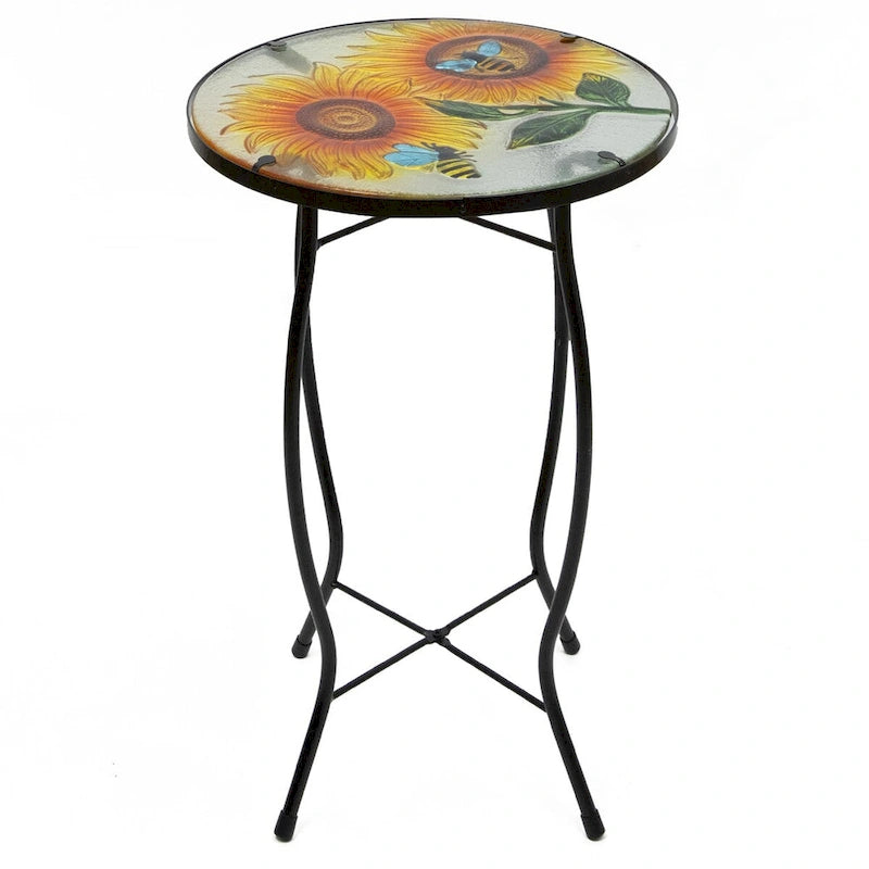 19  Sunflower and Bumblebee Glass Patio Side Table