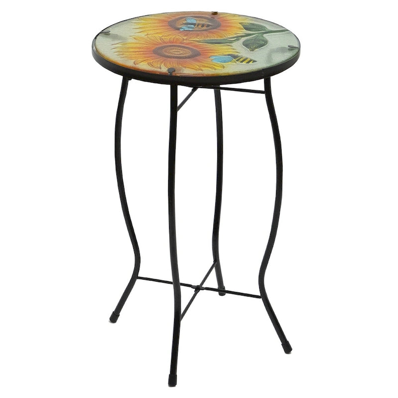 19  Sunflower and Bumblebee Glass Patio Side Table