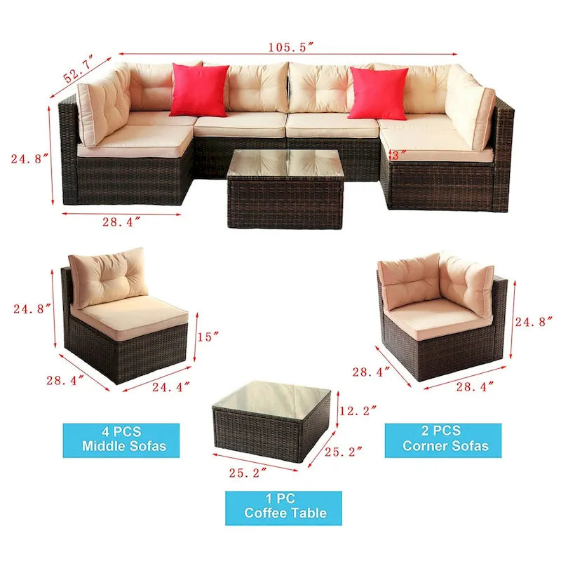 7 Pieces PE Rattan Patio Furniture Set