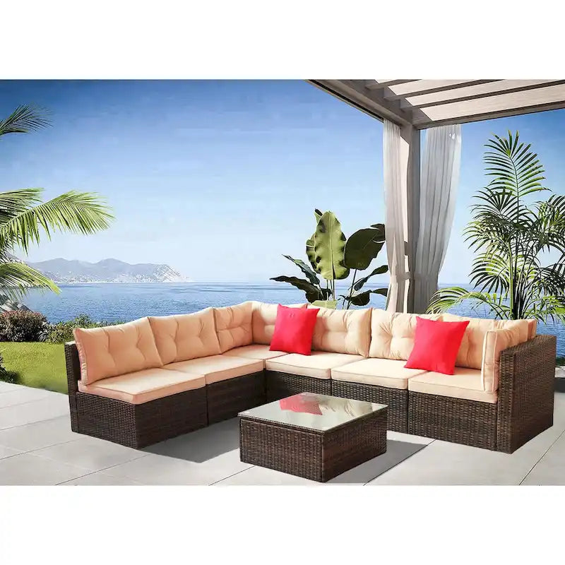 7 Pieces PE Rattan Patio Furniture Set