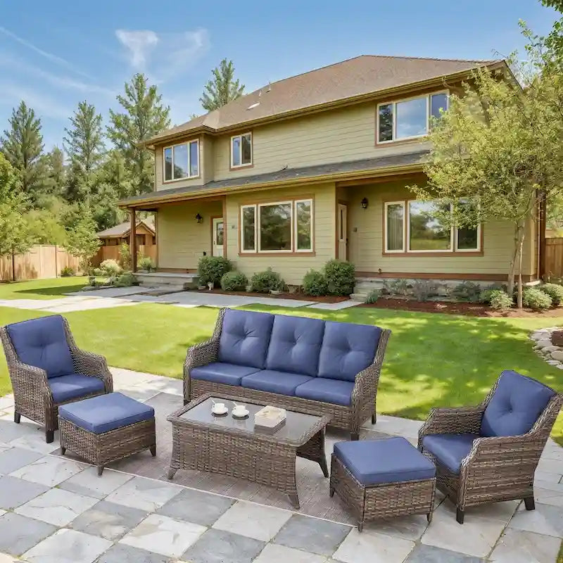 Gymojoy Patio Sofa Club Chair Wicker Chairs and Coffee Table, Ottomans - Grey