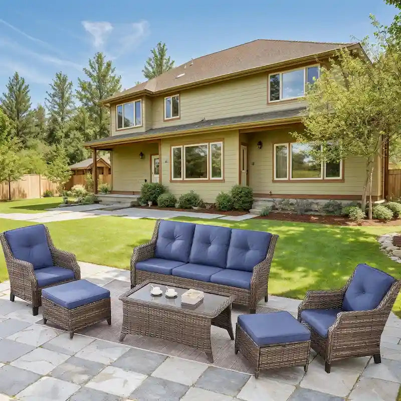 Gymojoy Patio Sofa Club Chair Wicker Chairs and Coffee Table, Ottomans - Grey