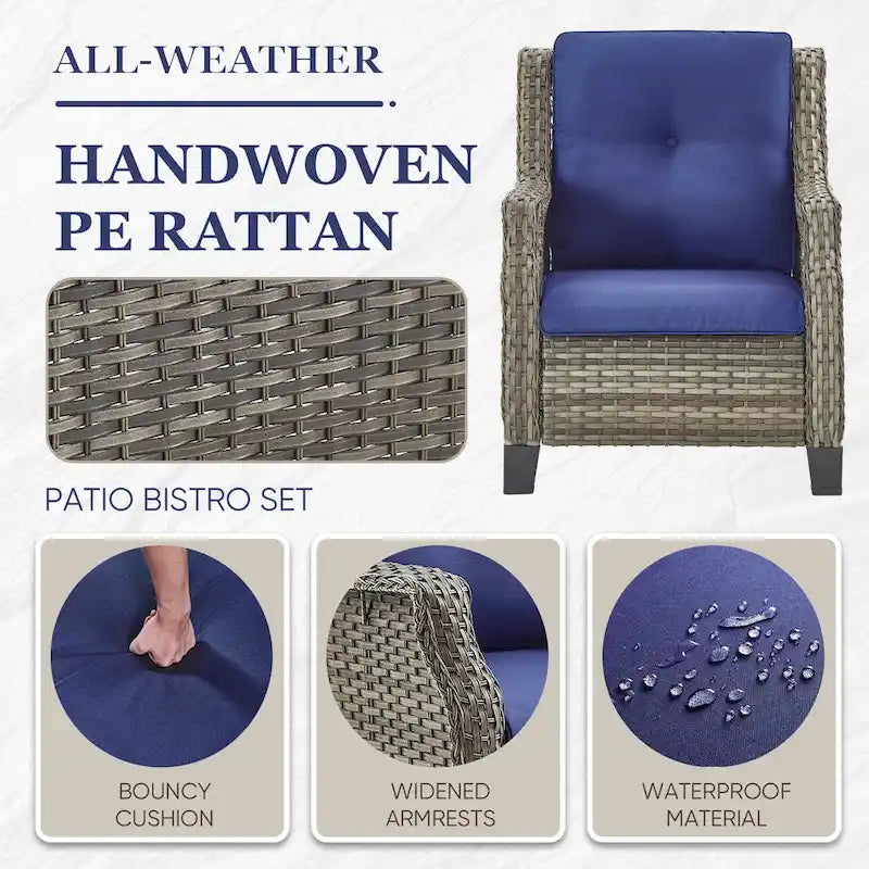 Gymojoy Patio Sofa Club Chair Wicker Chairs and Coffee Table, Ottomans - Grey