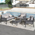 Outdoor Conversation Set:Patio Furniture Ensemble with Tempered Glass Table,4-Piece Rope Design