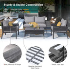 Outdoor Conversation Set:Patio Furniture Ensemble with Tempered Glass Table,4-Piece Rope Design