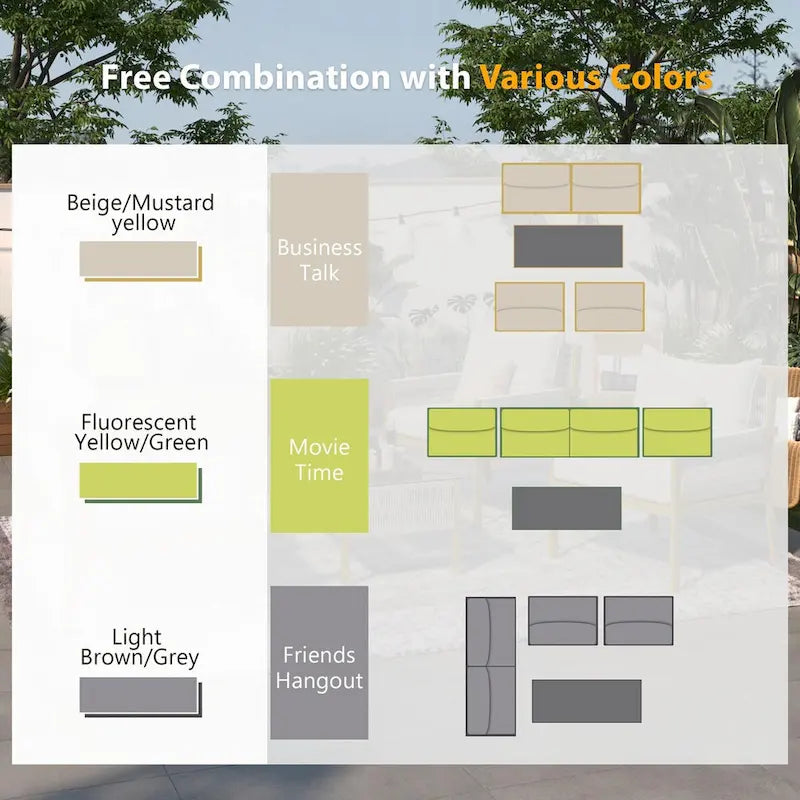 Outdoor Conversation Set:Patio Furniture Ensemble with Tempered Glass Table,4-Piece Rope Design