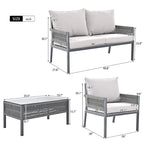 Outdoor Conversation Set:Patio Furniture Ensemble with Tempered Glass Table,4-Piece Rope Design