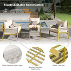 Outdoor Conversation Set:Patio Furniture Ensemble with Tempered Glass Table,4-Piece Rope Design