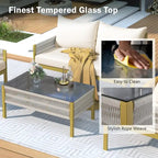 Outdoor Conversation Set:Patio Furniture Ensemble with Tempered Glass Table,4-Piece Rope Design