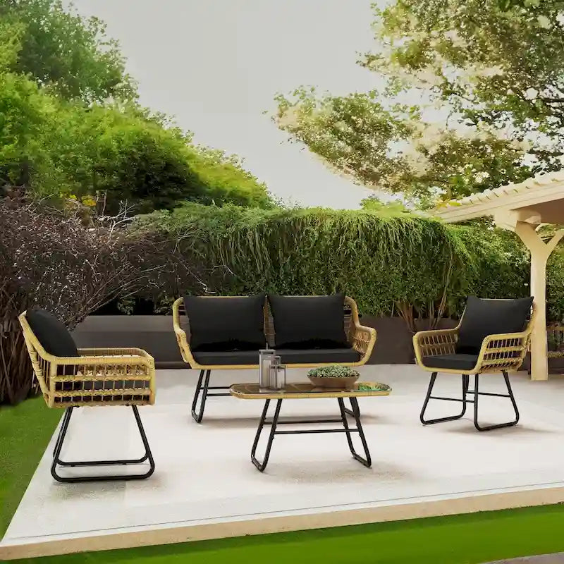 Moasis 4-Piece Patio Furniture Wicker Outdoor Loveseat - 4 Pcs