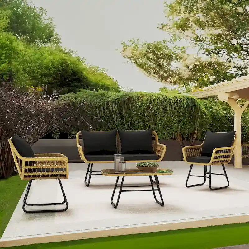 Moasis 4-Piece Patio Furniture Wicker Outdoor Loveseat - 4 Pcs