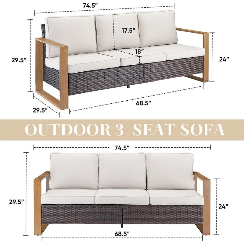 Outdoor Patio Sofa with Cushion - Brown