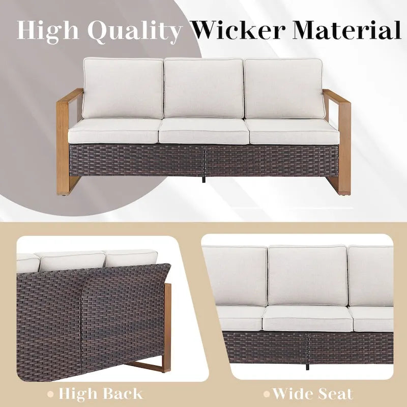 Outdoor Patio Sofa with Cushion - Brown