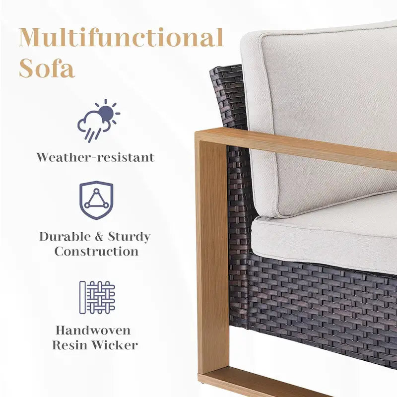 Outdoor Patio Sofa with Cushion - Brown