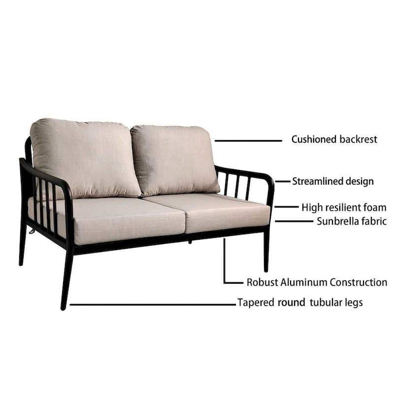 Modern Outdoor Conversation Set: Aluminum Loveseat and Oval Coffee Table in Ember Black
