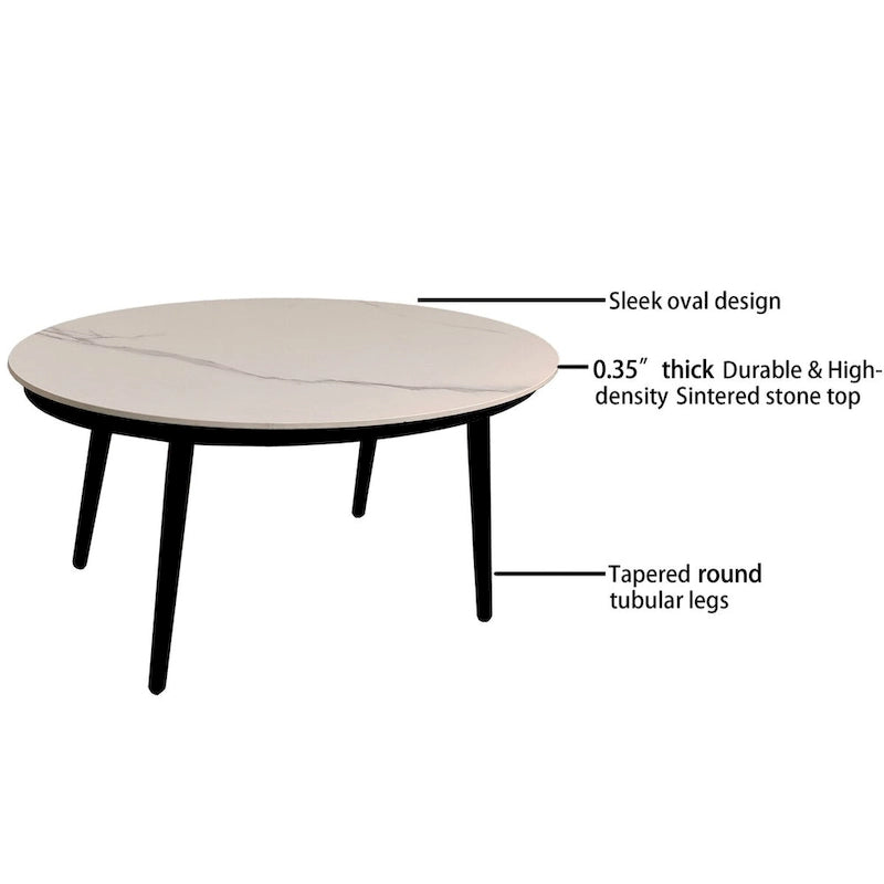 Modern Outdoor Conversation Set: Aluminum Loveseat and Oval Coffee Table in Ember Black