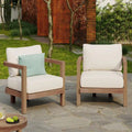 ( SET OF 2 )Outdoor Acacia Wood Patio Club Chair, Patio Furniture,Waterproof Thick Cushion Deep Seating for Porch