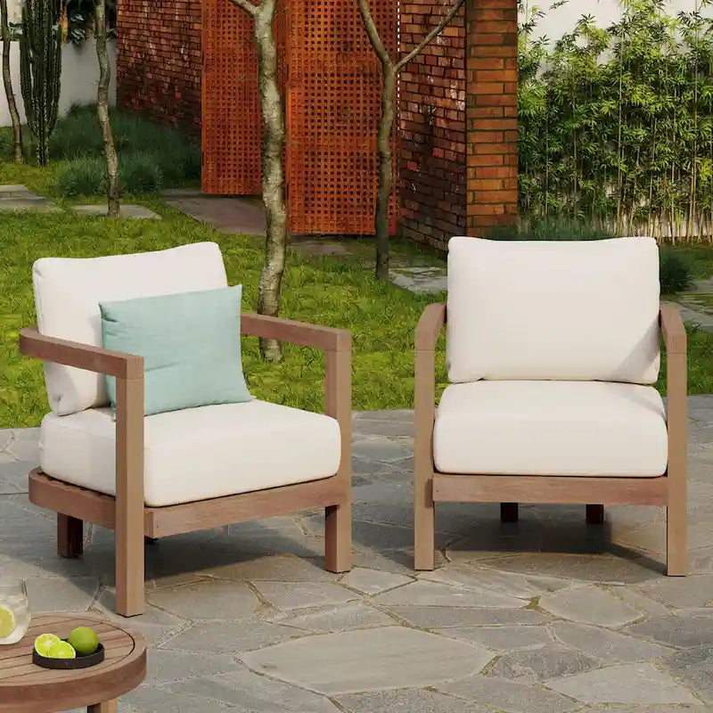 ( SET OF 2 )Outdoor Acacia Wood Patio Club Chair, Patio Furniture,Waterproof Thick Cushion Deep Seating for Porch