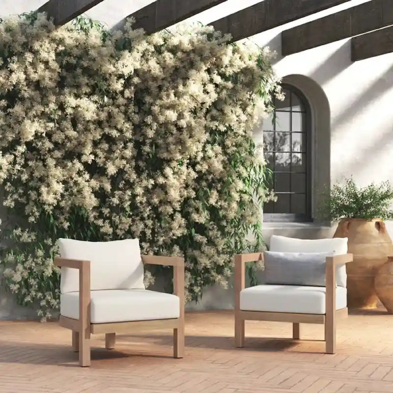 ( SET OF 2 )Outdoor Acacia Wood Patio Club Chair, Patio Furniture,Waterproof Thick Cushion Deep Seating for Porch