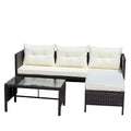 3-Piece Outdoor Patio PE Rattan Wicker Sectional Sofa Set with Seat Cushions and Tempered Glass Table