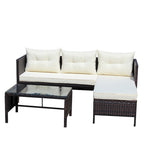 3-Piece Outdoor Patio PE Rattan Wicker Sectional Sofa Set with Seat Cushions and Tempered Glass Table