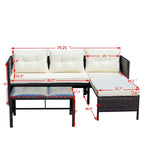 3-Piece Outdoor Patio PE Rattan Wicker Sectional Sofa Set with Seat Cushions and Tempered Glass Table