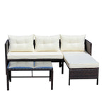3-Piece Outdoor Patio PE Rattan Wicker Sectional Sofa Set with Seat Cushions and Tempered Glass Table