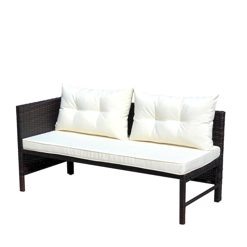3-Piece Outdoor Patio PE Rattan Wicker Sectional Sofa Set with Seat Cushions and Tempered Glass Table
