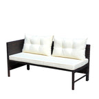 3-Piece Outdoor Patio PE Rattan Wicker Sectional Sofa Set with Seat Cushions and Tempered Glass Table