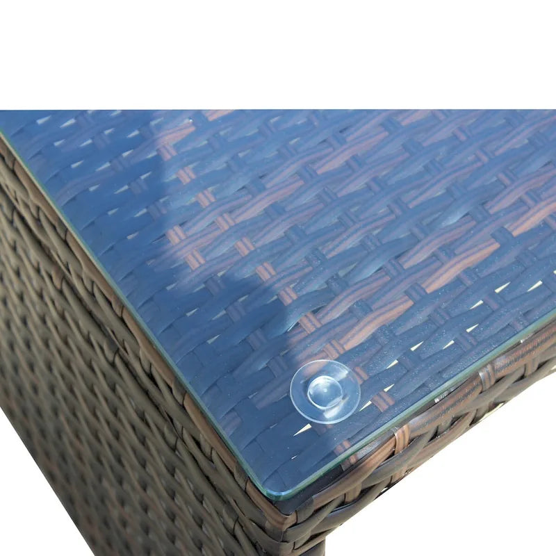 3-Piece Outdoor Patio PE Rattan Wicker Sectional Sofa Set with Seat Cushions and Tempered Glass Table