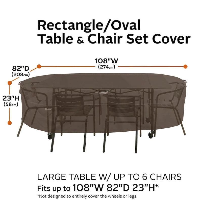 Classic Accessories Madrona Waterproof 108 Inch Rectangular/Oval Patio Table & Chair Set Cover