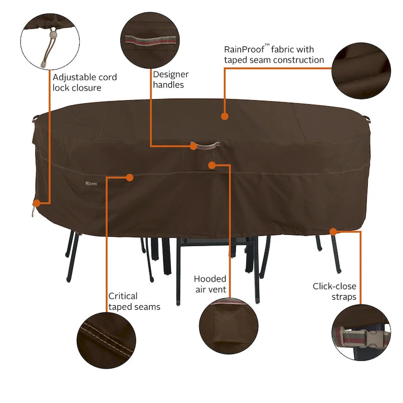 Classic Accessories Madrona Waterproof 108 Inch Rectangular/Oval Patio Table & Chair Set Cover