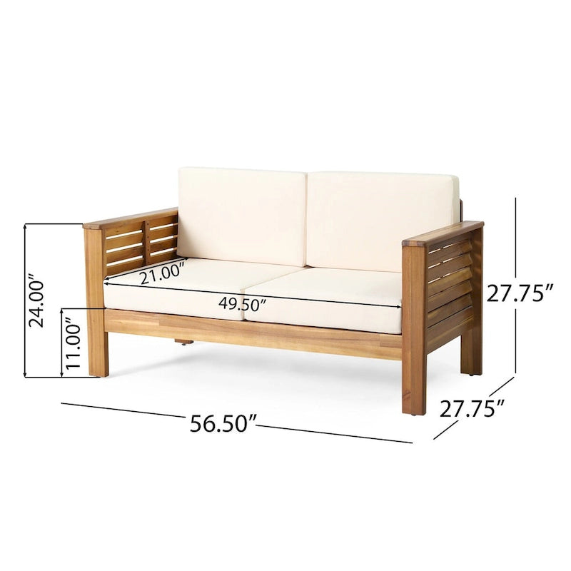 Teak Acacia Wood Loveseat and Coffee Table Set with Cushions