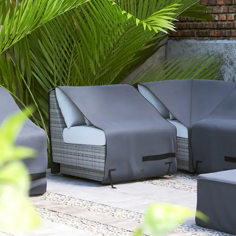 Portofino Comfort 6 Piece Polyester Outdoor Patio Sectional Fire Deluxe Furniture Covers - Grey