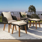 5 Pieces Patio Conversation Set with Cool Bar Table and Ottomans