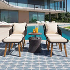5 Pieces Patio Conversation Set with Cool Bar Table and Ottomans