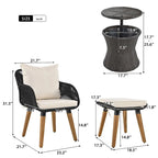 5 Pieces Patio Conversation Set with Cool Bar Table and Ottomans