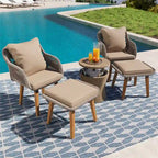 5 Pieces Patio Conversation Set with Cool Bar Table and Ottomans