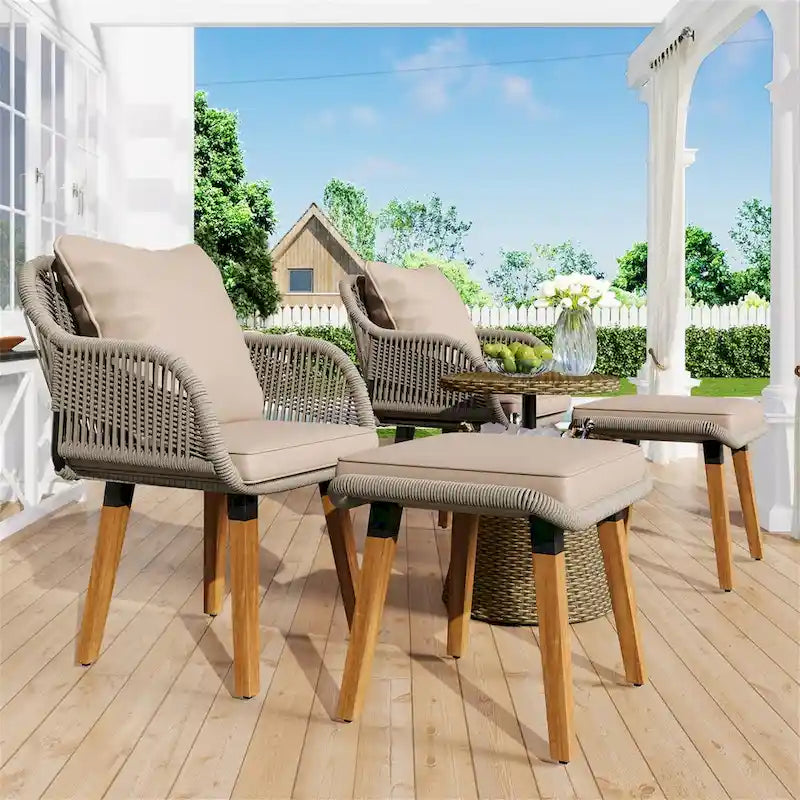 5 Pieces Patio Conversation Set with Cool Bar Table and Ottomans