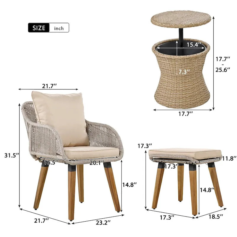 5 Pieces Patio Conversation Set with Cool Bar Table and Ottomans