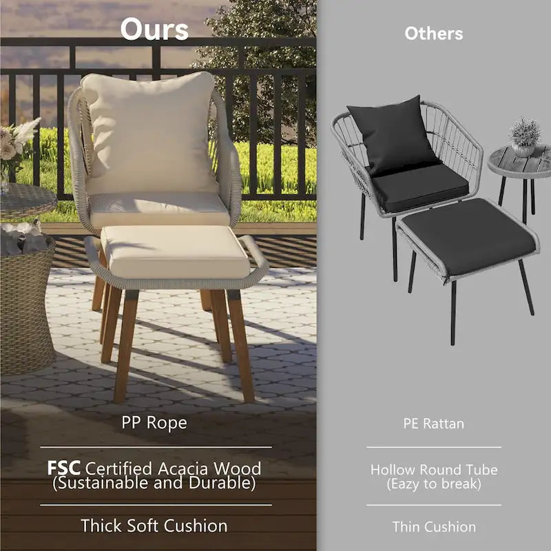 5 Pieces Patio Conversation Set with Cool Bar Table and Ottomans