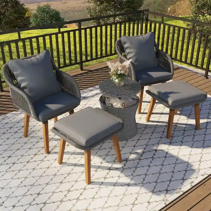 5 Pieces Patio Conversation Set with Cool Bar Table and Ottomans