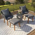 5 Pieces Patio Conversation Set with Cool Bar Table and Ottomans