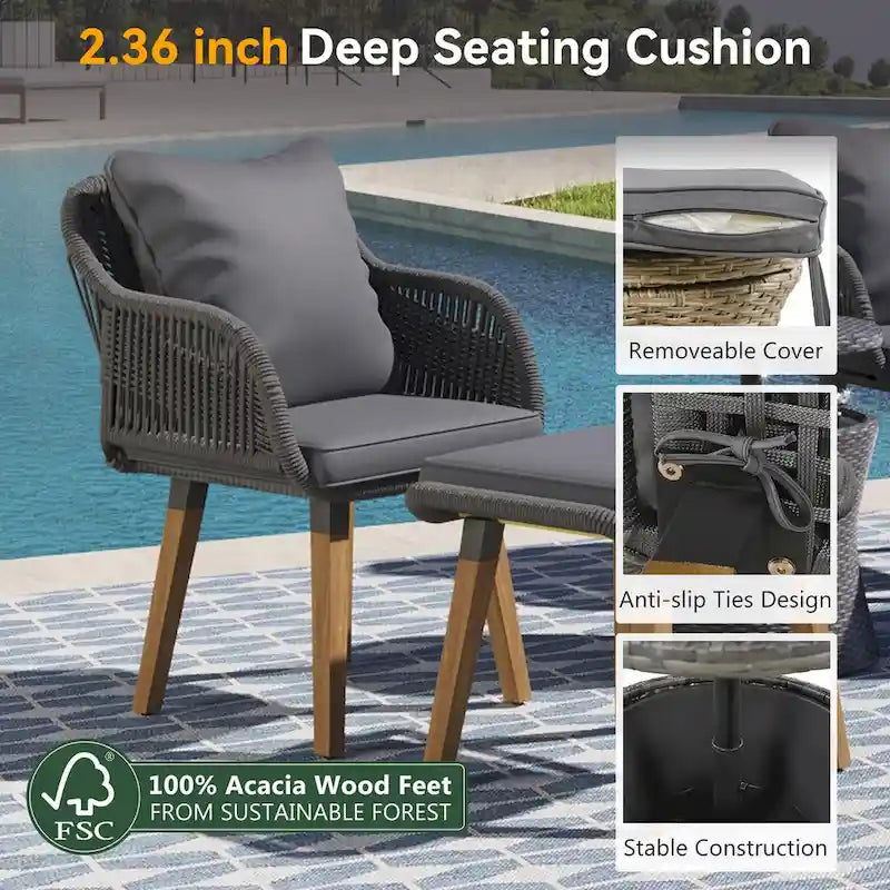 5 Pieces Patio Conversation Set with Cool Bar Table and Ottomans