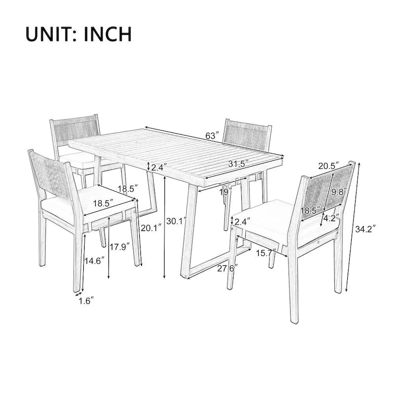 Multi-person Outdoor Acacia Wood Dining Table and Chair Set, Thick Cushions, Suitable